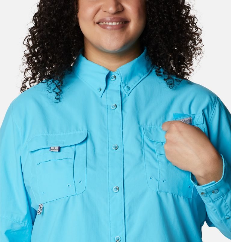 Women's Columbia PFG Bahama Long Sleeve Shirts Turquoise | Plus Size CA-MC6A3